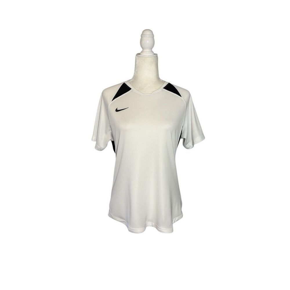 Nike DriFit white athletic top with black shoulder accents - L